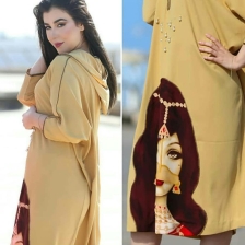 Exclusively ! A silk Djellaba dress with face pictures for a radiant look